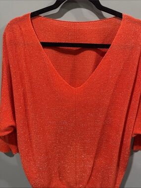 Orange V-Neck Knit Top